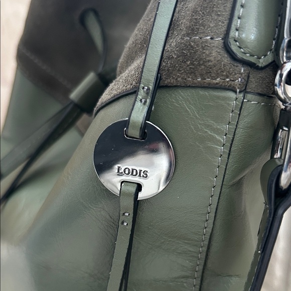 Lodis Elegant Olive Green Leather & Suede Bucket Bag - Picture 3 of 8